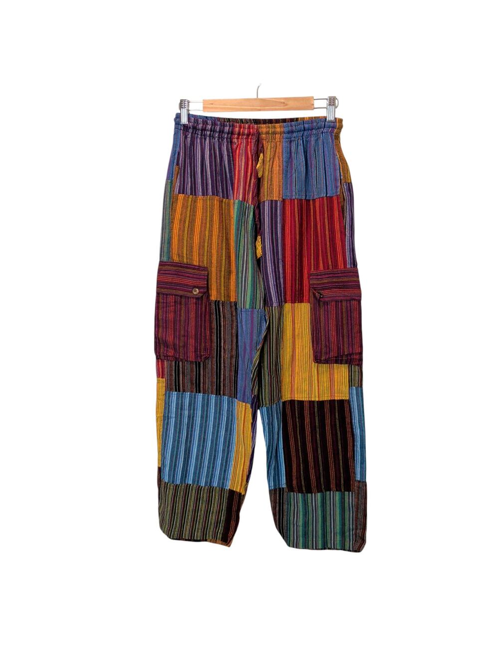 Karma Nepal Craft Patchwork Boho Hippie Harem Loose Fit Pants Pull On Unisex
